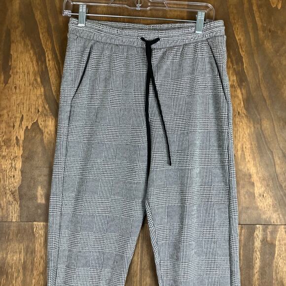 Zara Basic Womens Pants Black White Plaid Pull On Drawstring Pockets Small - Picture 2 of 10
